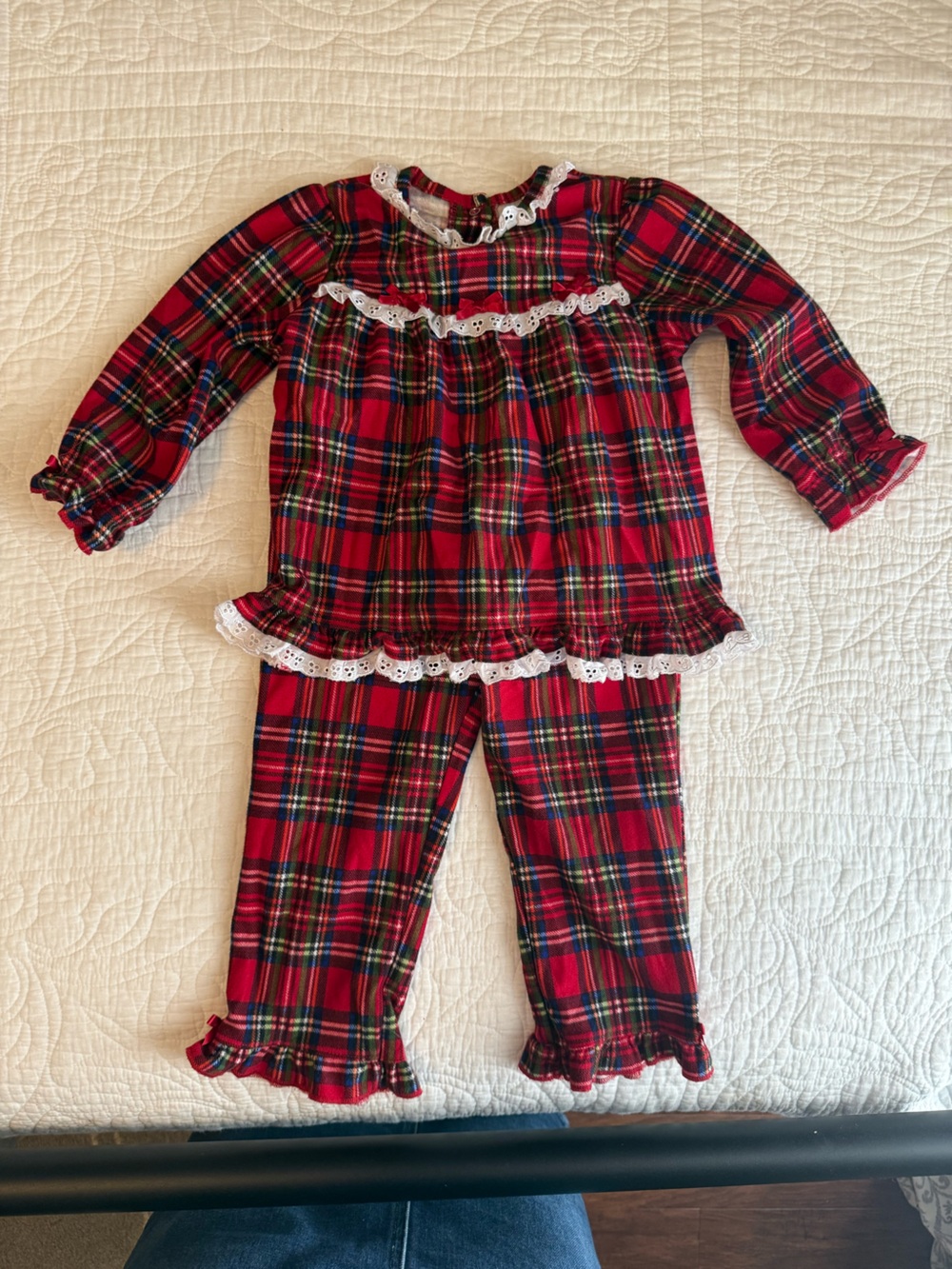 Little Me Baby Girl Toddler 2 piece plaid red pajama set for Christmas